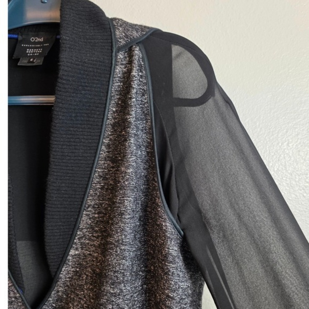 O'2nd Jacket Women 6 Black Gray Wool Blend Mixed Media Sheer Sleeve 2AM3WJ040 - Picture 14 of 16